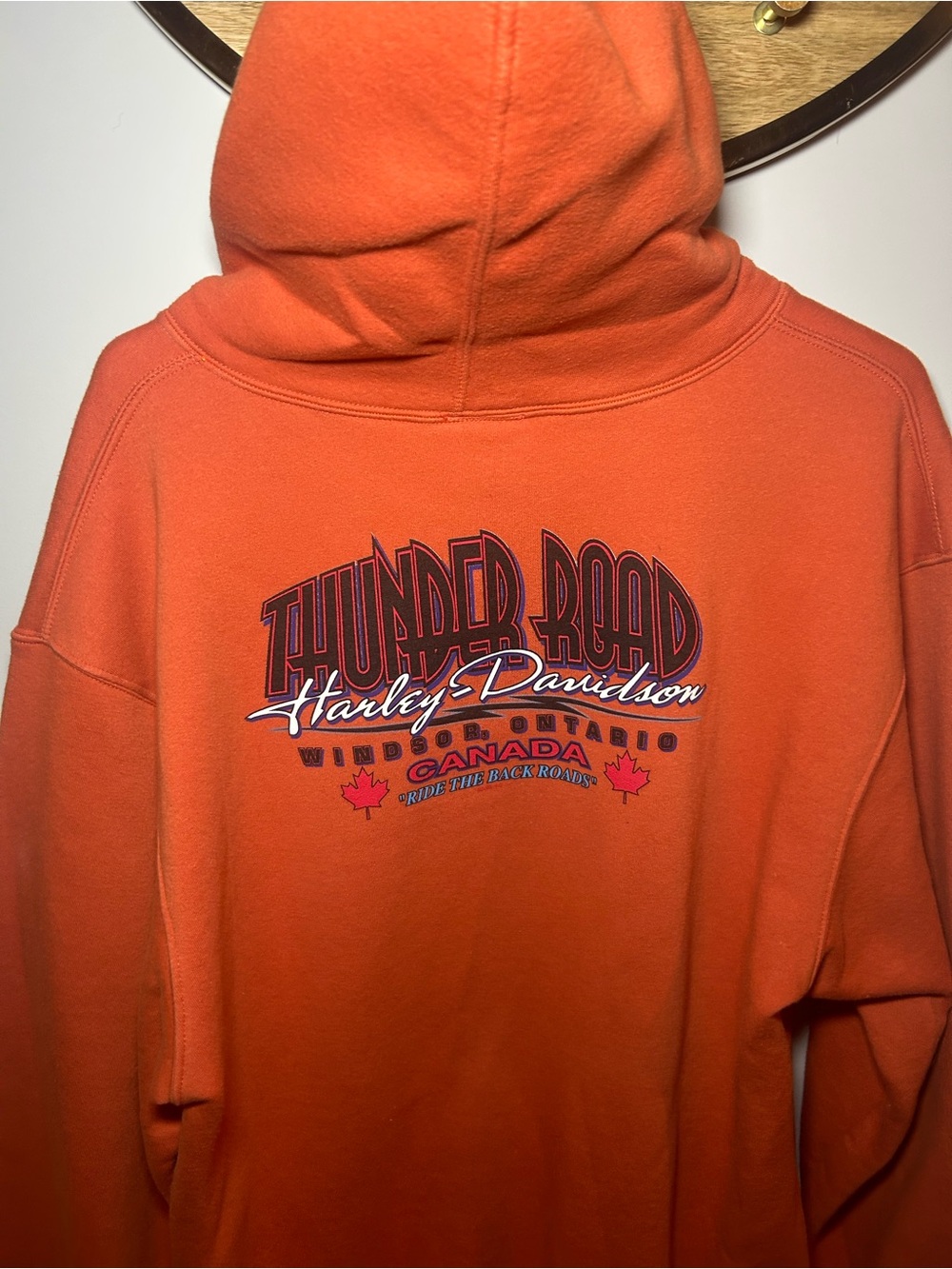Harley-Davidson Orange Hoodie with Winged Skull Emblem - Picture 4 of 5